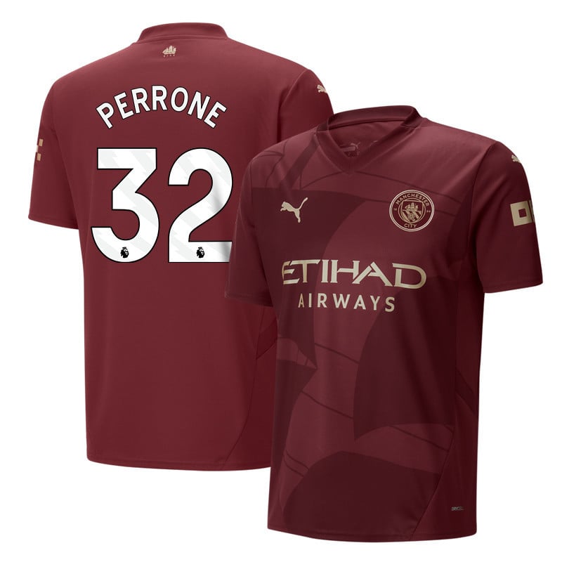 Máximo Perrone 32 Manchester City 2024/25 Third Men Jersey - Burgundy