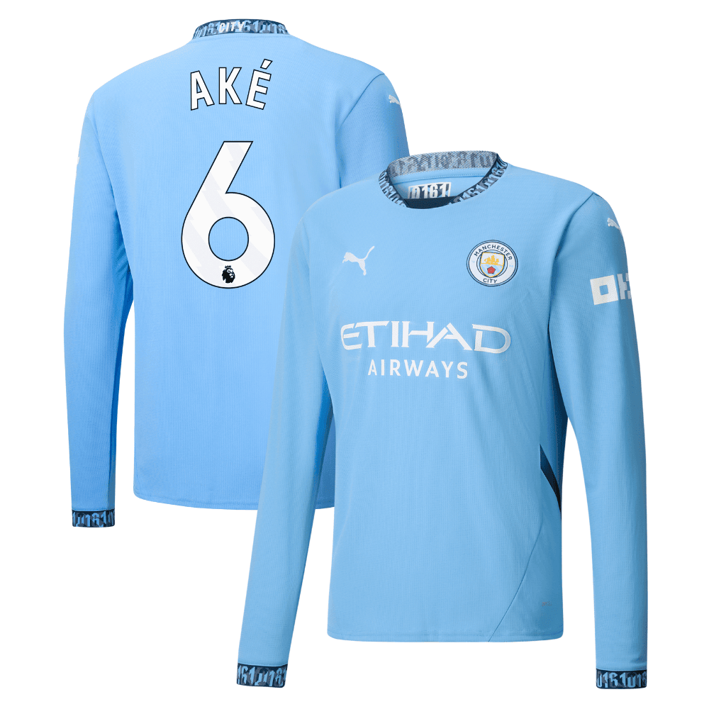 Nathan Aké 6 Manchester City 2024/25 Home Long Sleeve Men Jersey - Light Blue