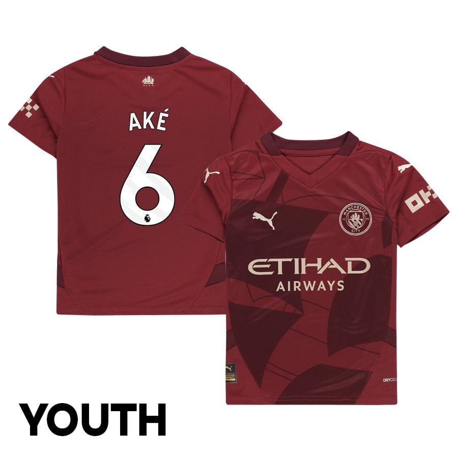 Nathan Aké 6 Manchester City 2024/25 Third YOUTH Jersey - Burgundy