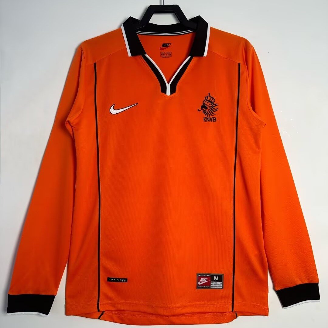 Netherlands 1998 Home Retro Long Sleeve Men Jersey - Orange