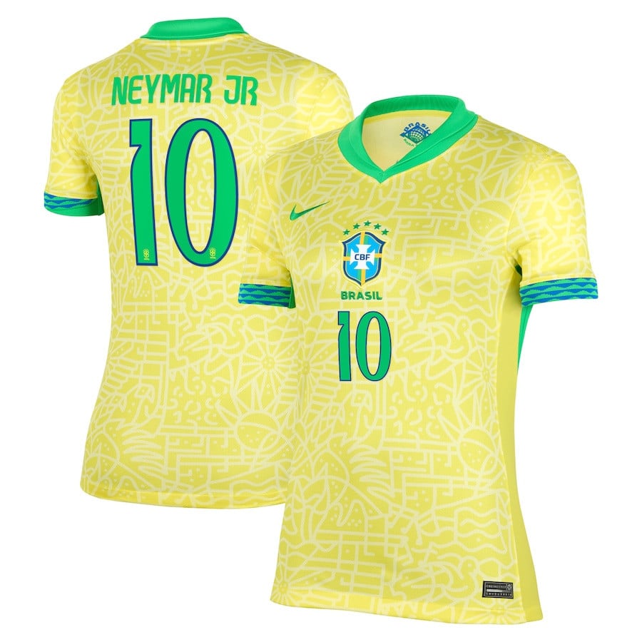 Neymar Jr. 10 Brazil National Team 2024 Home Stadium Women Jersey - Yellow