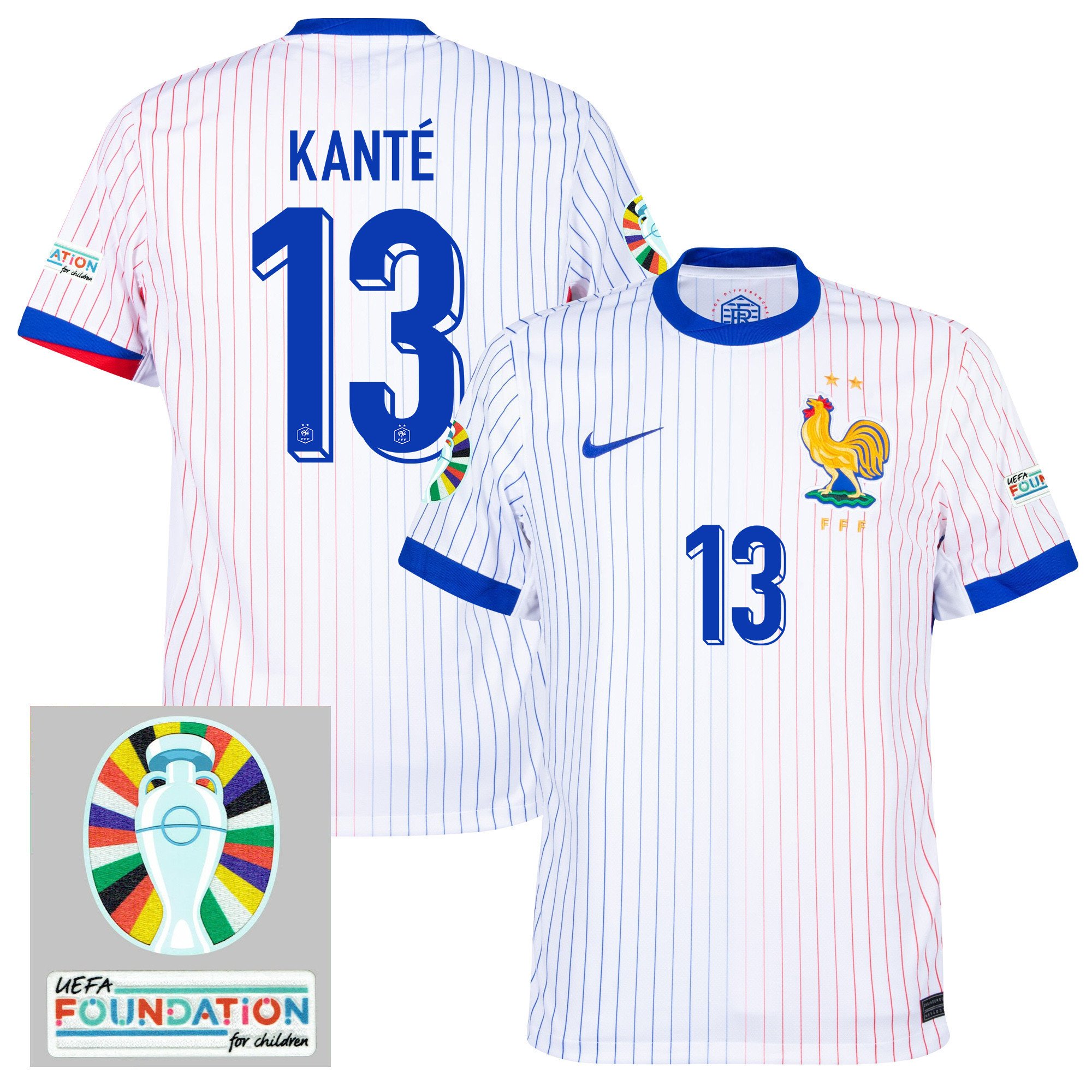 N'Golo Kanté 13 France National Team 2024/25 Away Jersey - Euro UEFA Patch - Men, White