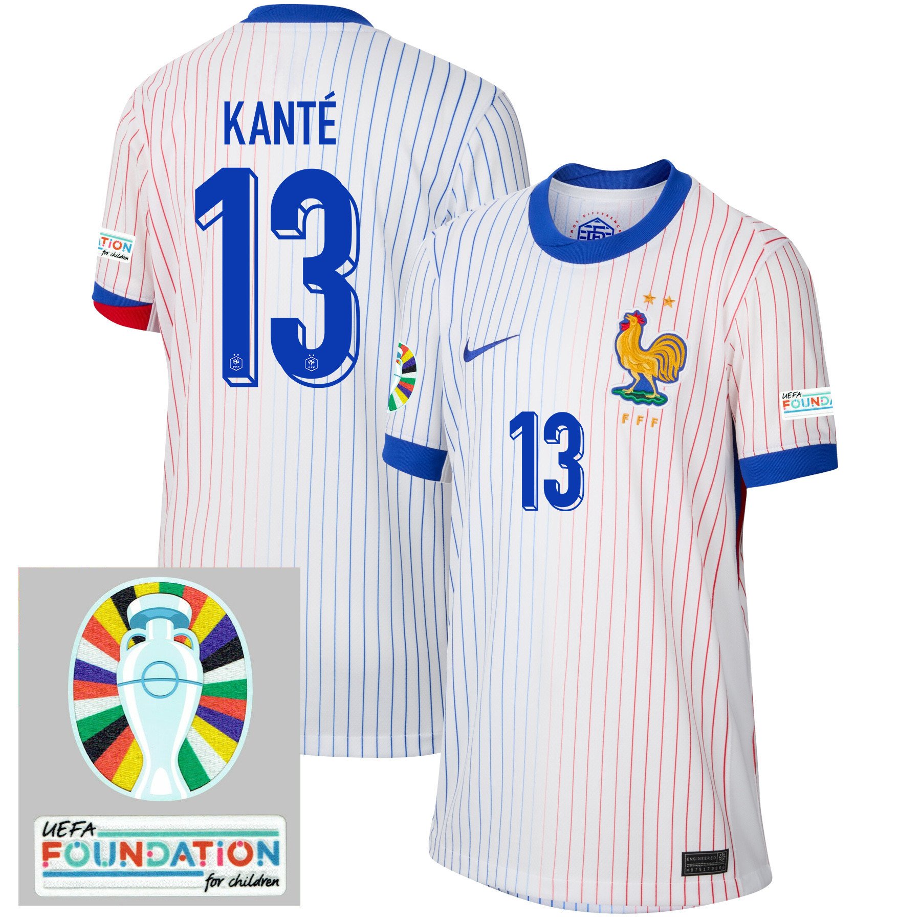 N'Golo Kanté 13 France National Team 2024/25 YOUTH Away Jersey - Euro UEFA Patch - White
