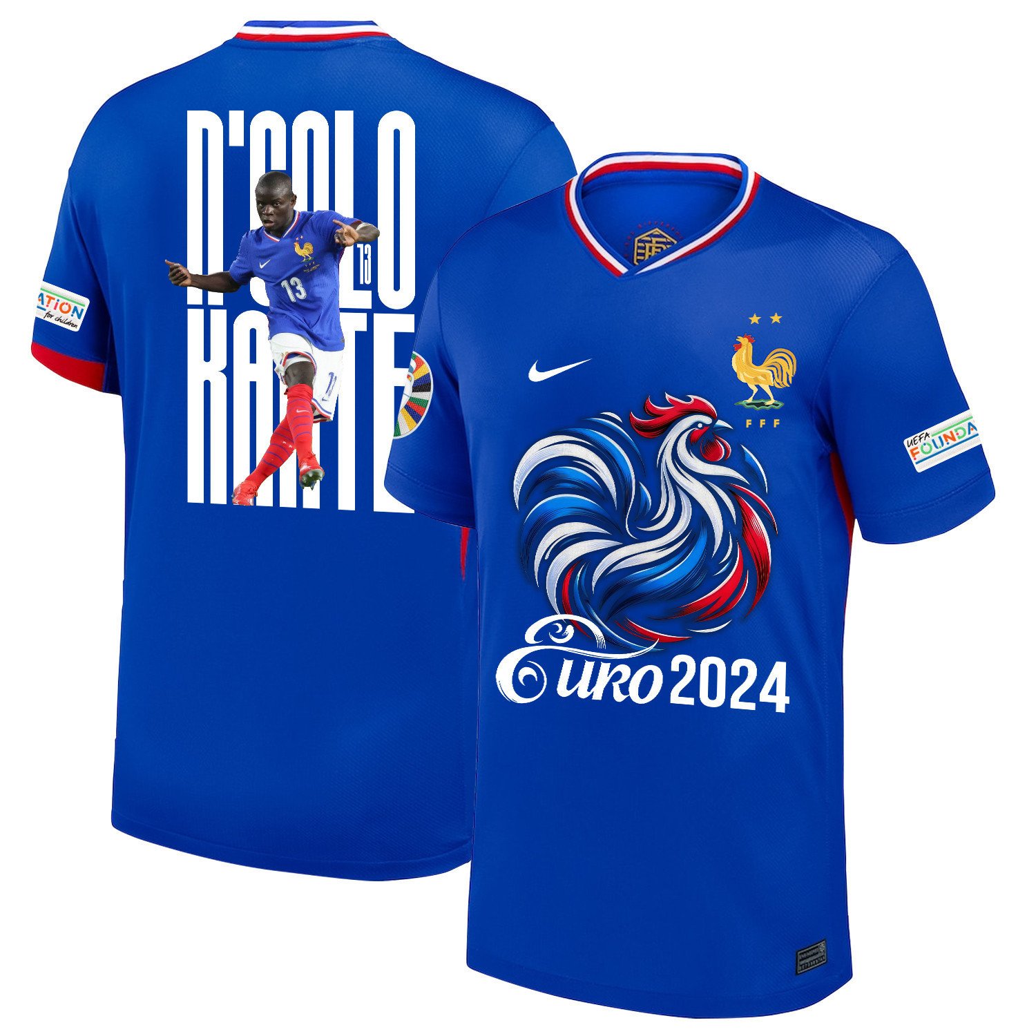 N'Golo Kanté 13 Legendary Footballer France National Team 2024/25 Home Jersey - Euro UEFA Patch - Men, Blue