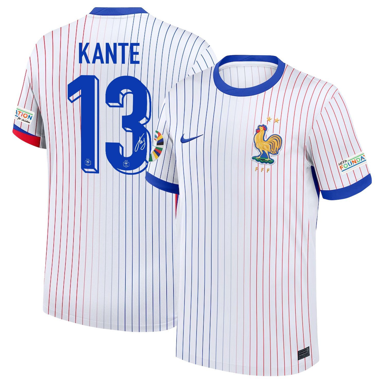 N'Golo Kanté 13 Signed France National Team 2024/25 Away Jersey - Euro UEFA Patch - Men, White