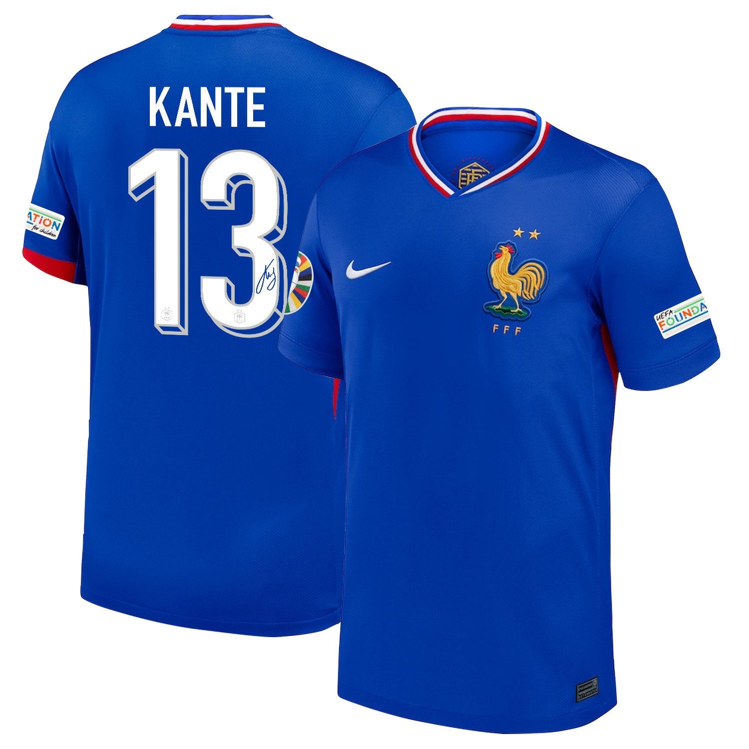N'Golo Kanté 13 Signed France National Team 2024/25 Home Jersey - Euro UEFA Patch - Men, Blue