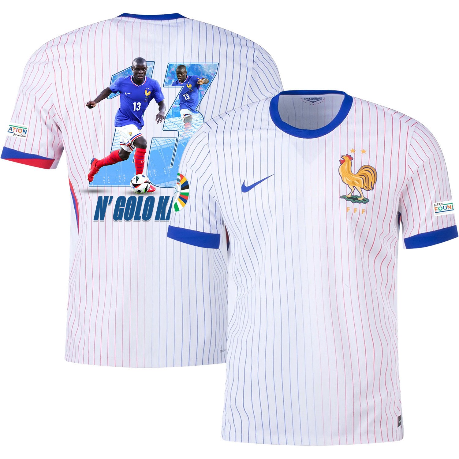 N’Golo Kanté 13 Skillful Player France National Team 2024/25 Away Jersey - Euro UEFA Patch - Men, White