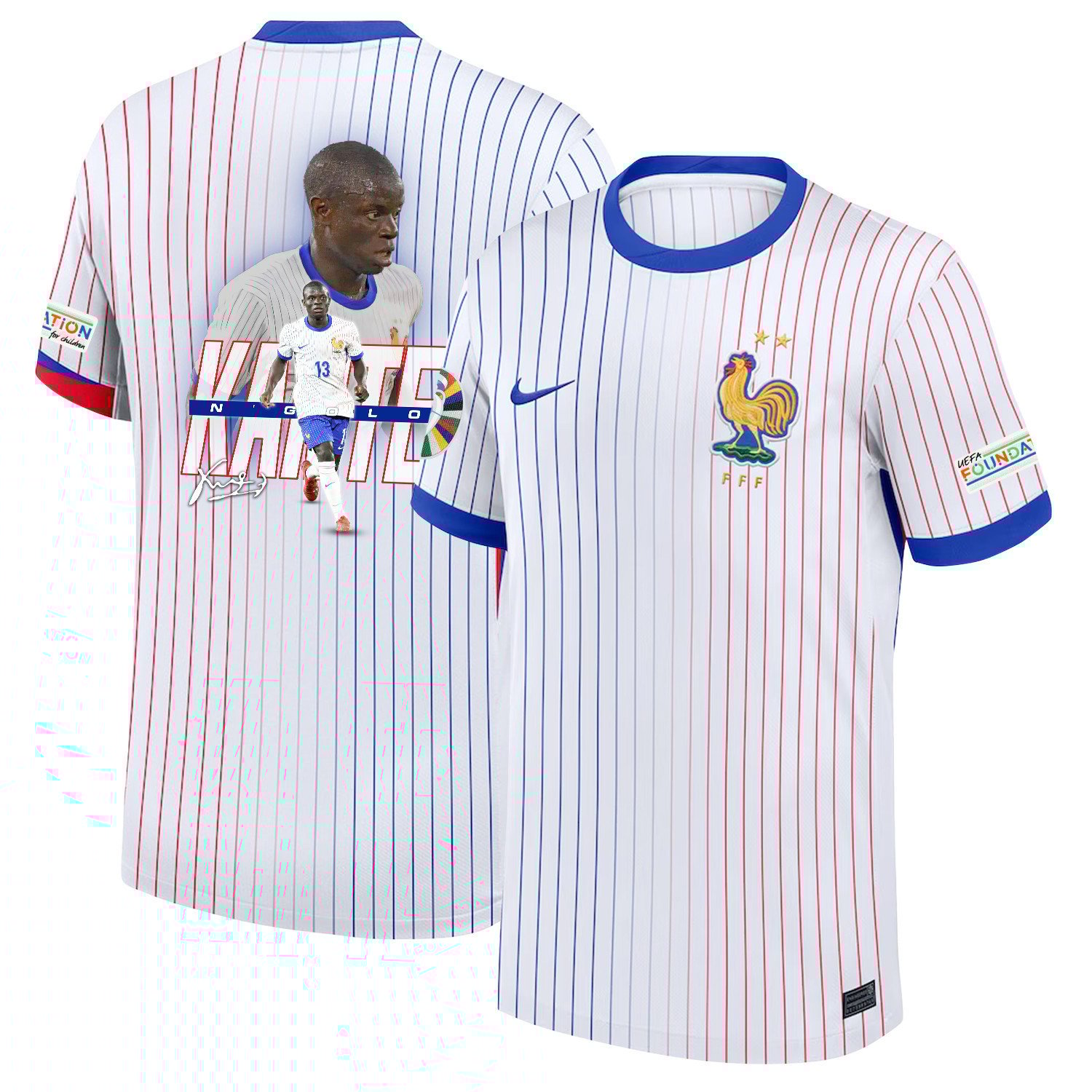 N'Golo Kanté 13 Skillful Player France National Team 2024/25 Away Jersey - Euro UEFA Patch - Men, White