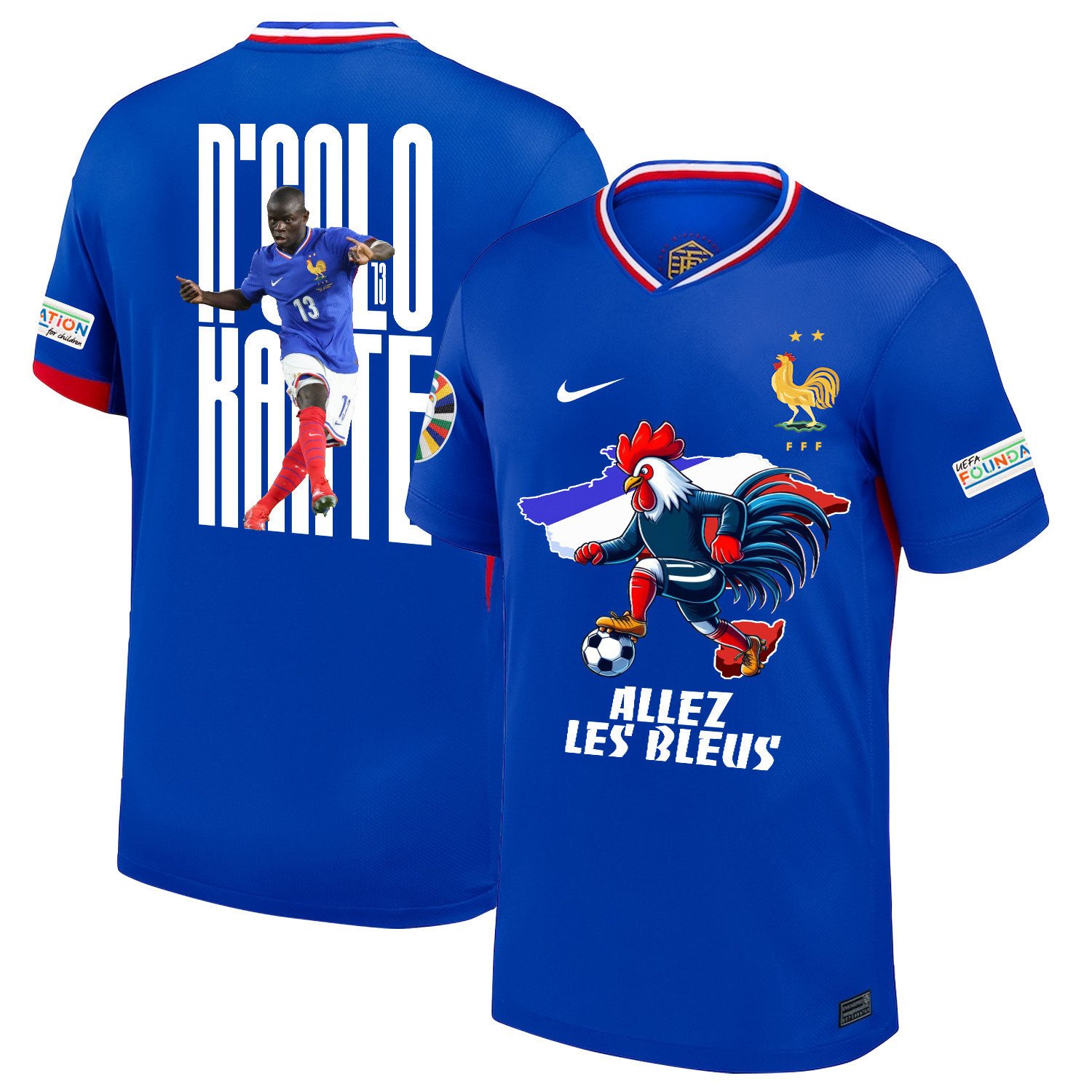 N'Golo Kanté 13 The Key Player France National Team 2024/25 Home Jersey - Euro UEFA Patch - Men, Blue