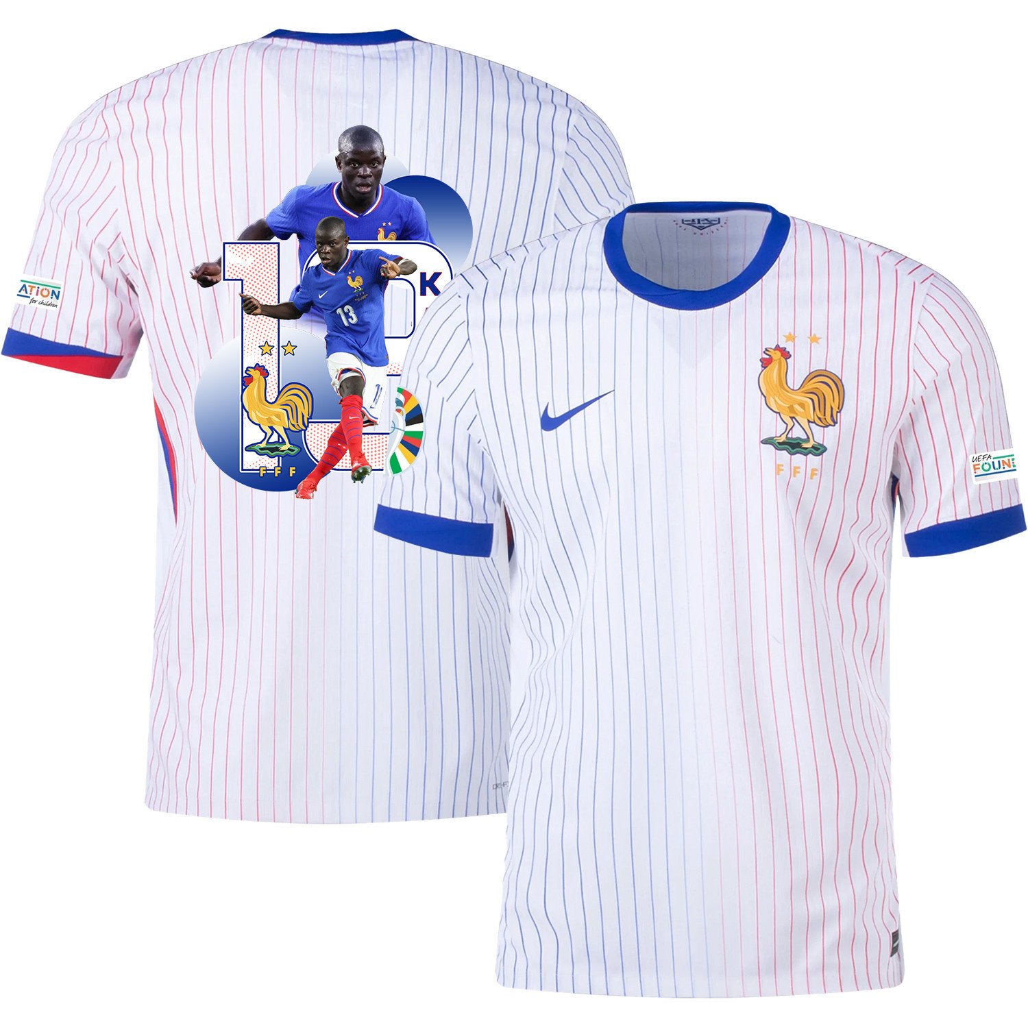 N’Golo Kanté 13 The Talented Player France National Team 2024/25 Away Jersey - Euro UEFA Patch - Men, White
