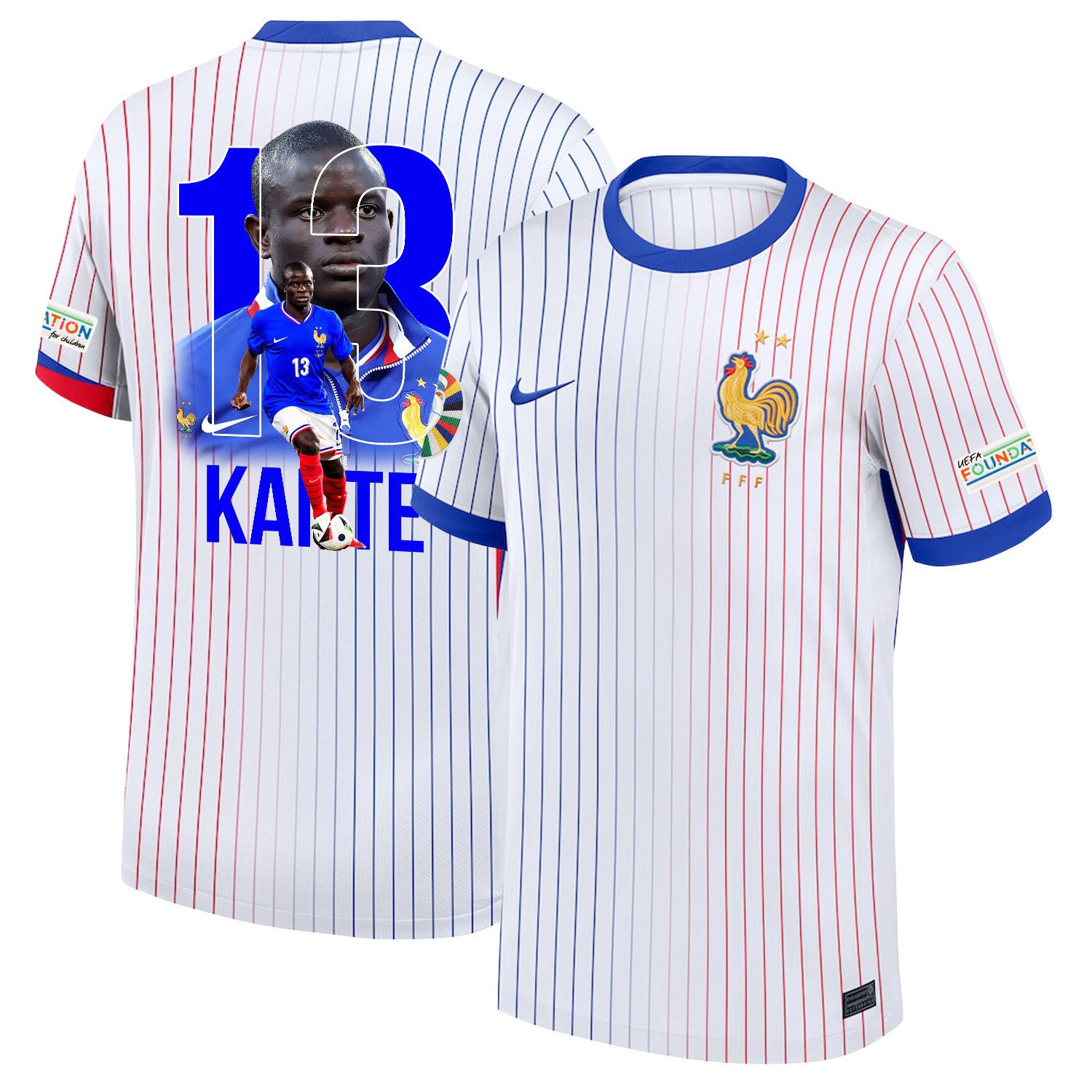 N'Golo Kanté 13The Skilled Midfielder France National Team 2024/25 Away Jersey - Euro UEFA Patch - Men, White