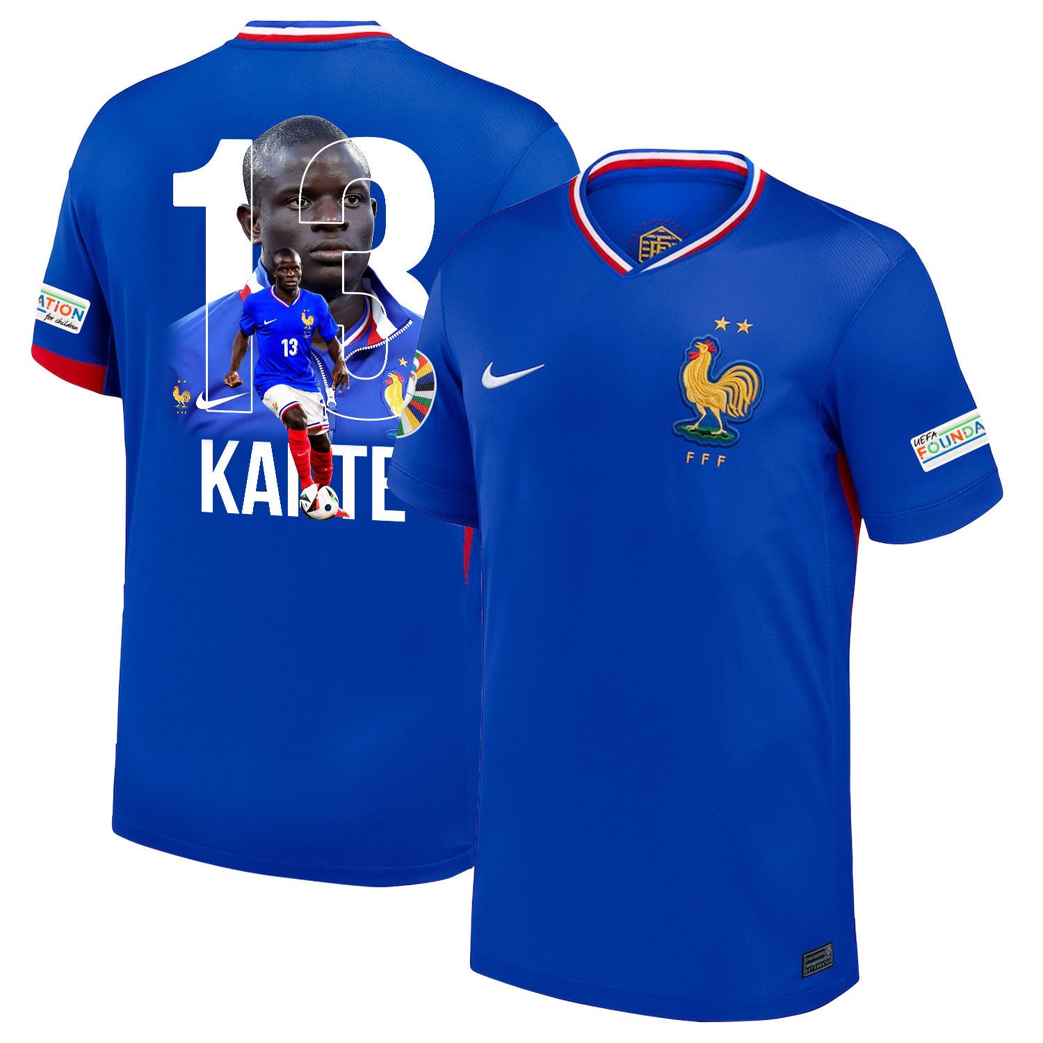 N'Golo Kanté 13The Skilled Midfielder France National Team 2024/25 Home Jersey - Euro UEFA Patch - Men, Blue