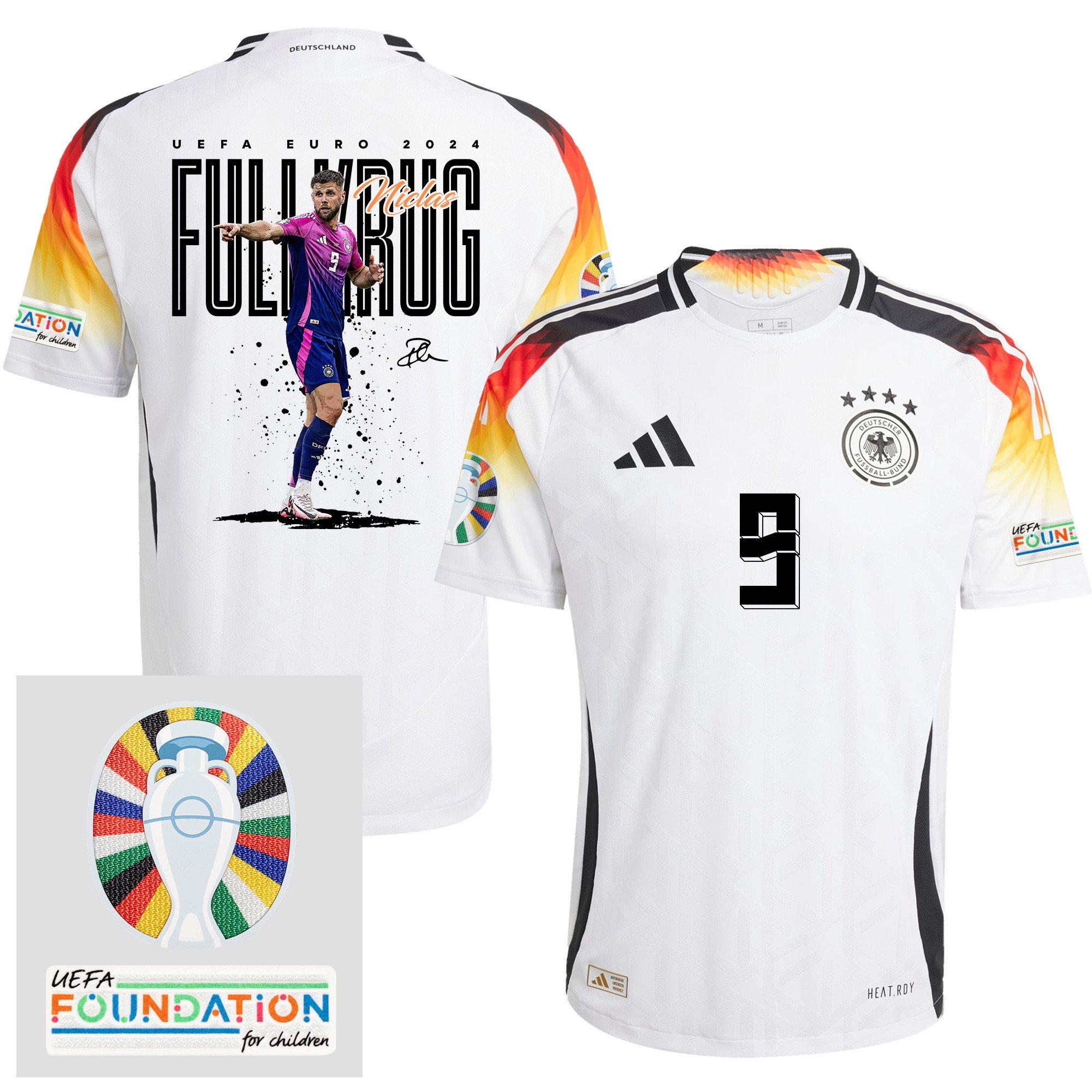 Niclas Füllkrug 9 Football Icon Germany 2024/25 Men Home Jersey - UEFA Foundation Patch