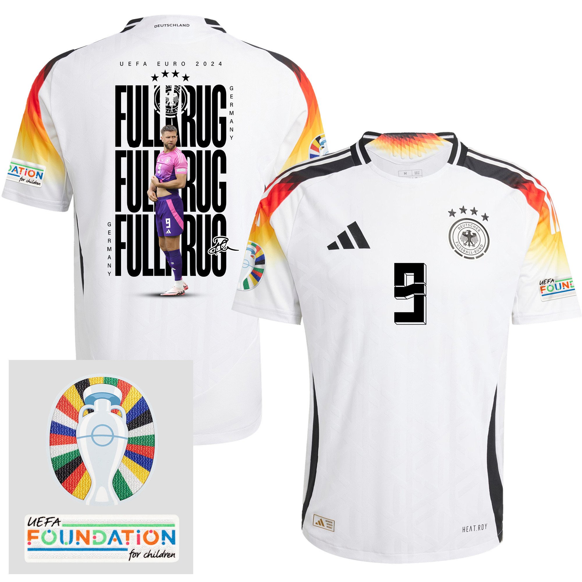 Niclas Füllkrug 9 Germany 2024/25 Home Jersey Player's Moment - UEFA Foundation Patch, Men