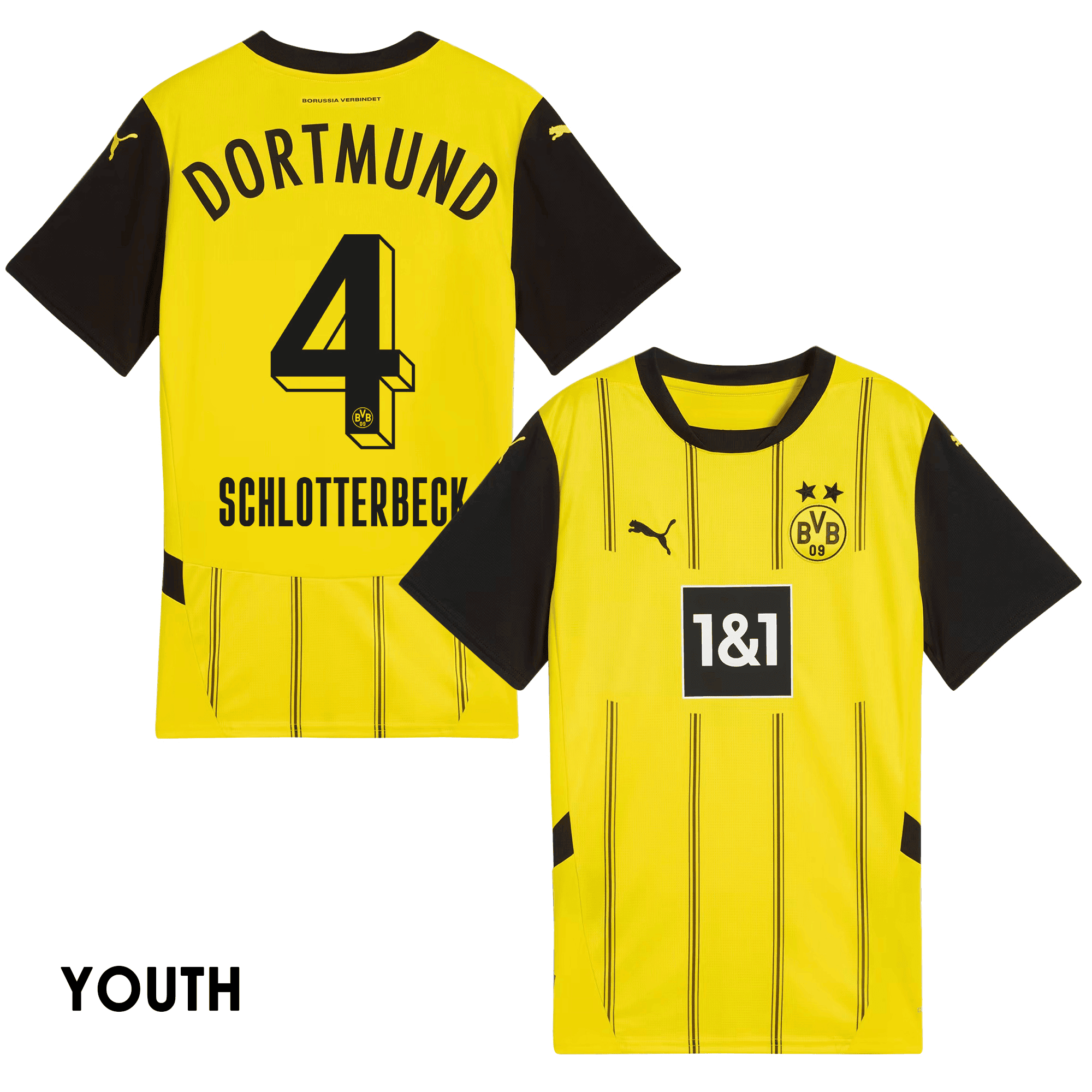 Nico Schlotterbeck 4 Borussia Dortmund 2024/25 YOUTH Home Jersey - Yellow