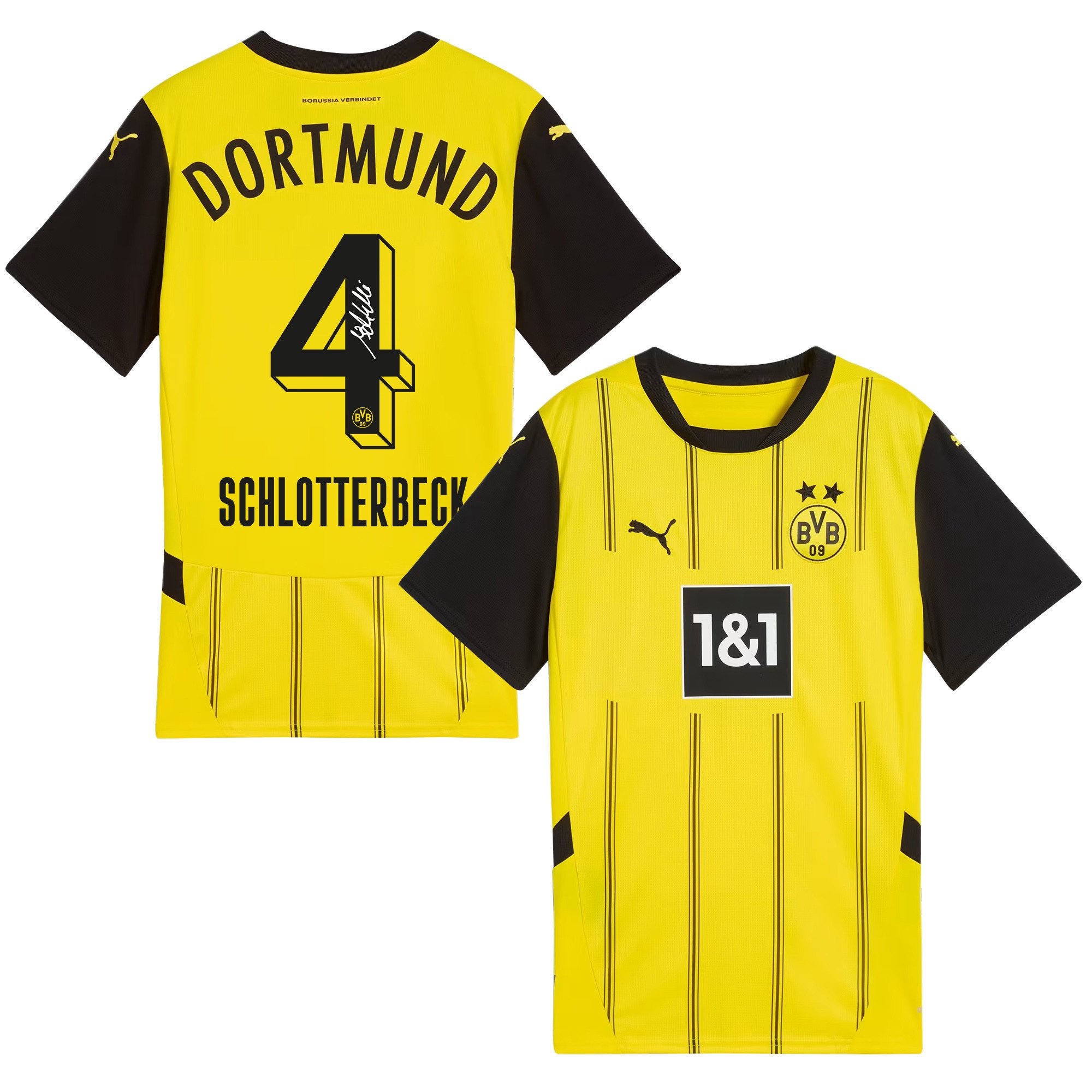 Nico Schlotterbeck 4 Signed Borussia Dortmund 2024/25 Home Jersey Autographed - Men, Yellow