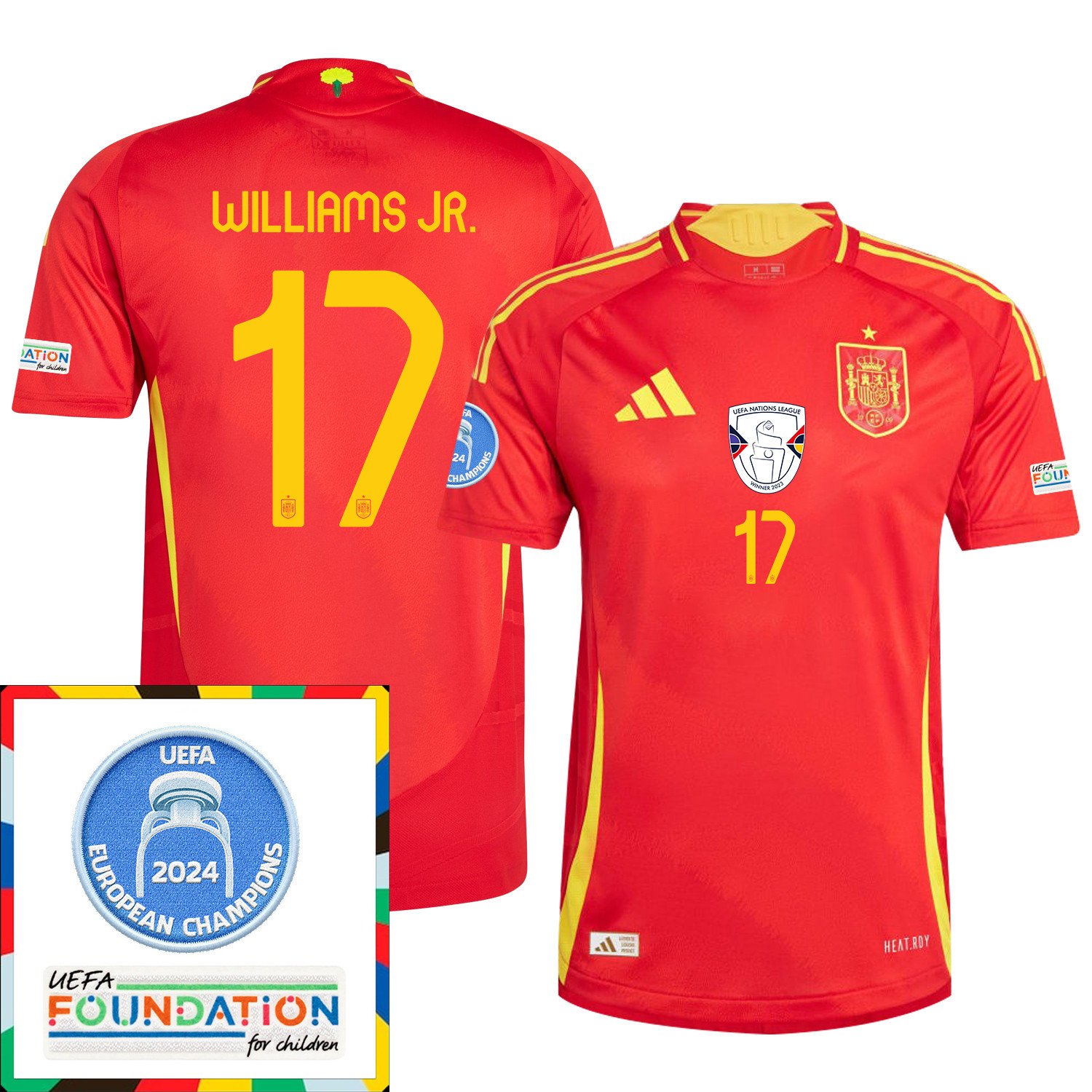 Nico Williams 17 Spain National Team UEFA 2024 European Champions Patch Home Men Jersey - Red