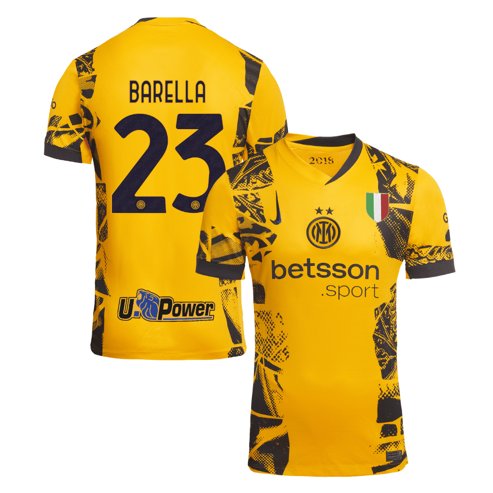 Nicolò Barella 23 Inter Milan 2024/25 Third Men Jersey - Yellow