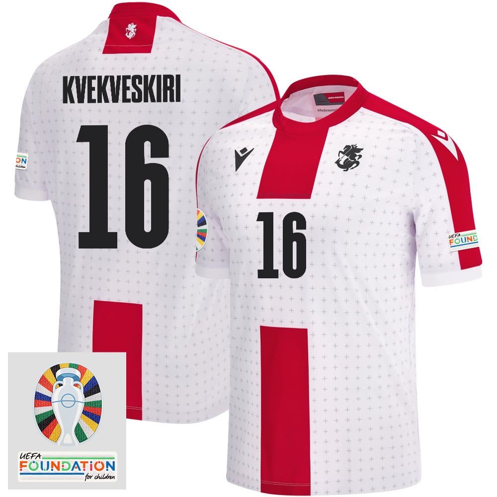 Nika Kvekveskiri 16 Georgia National Team 2024 Euro & Foundation Patch Home Men Jersey - White