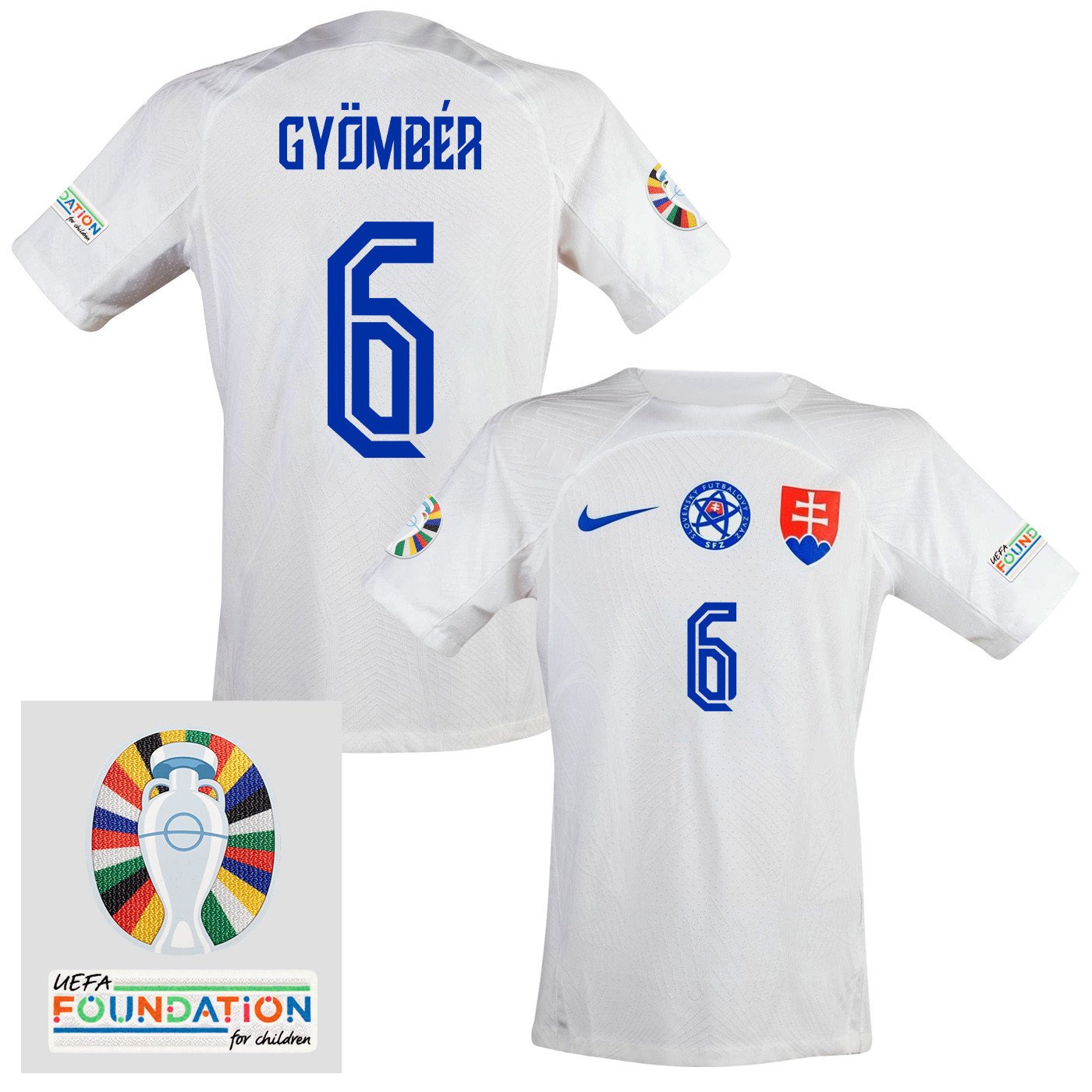 Norbert Gyömbér 6 Slovakia National Team 2024 Euro & Foundation Patch Away Men Jersey - White