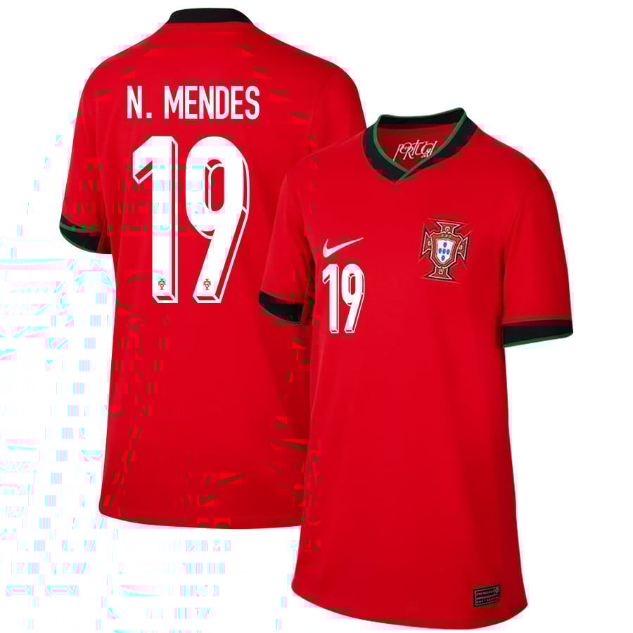 Nuno Mendes 19 Portugal National Team 2024/25 Home YOUTH Jersey - Red
