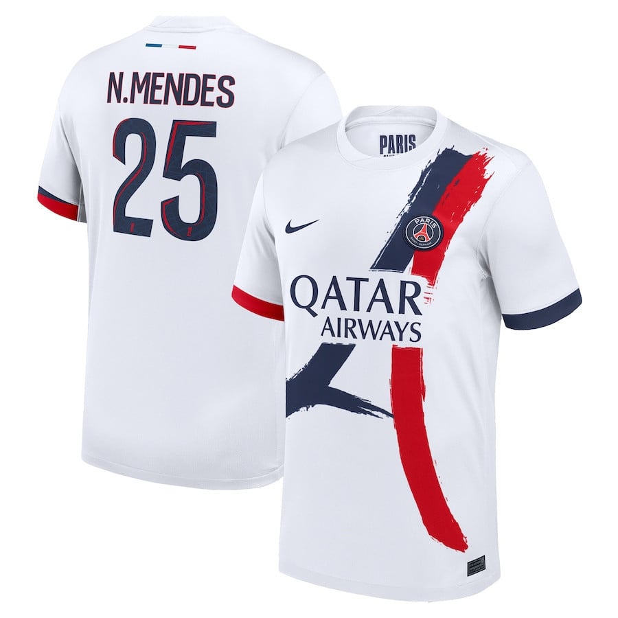 Nuno Mendes 25 Paris Saint-Germain 2024/25 Away Men Jersey - White