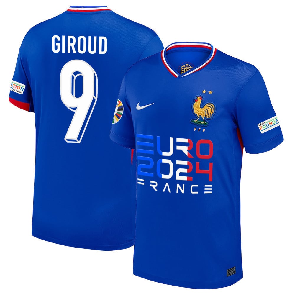 Olivier Giroud 9 Football Icon France National Team 2024/25 Home Jersey - Euro UEFA Patch - Men, Blue