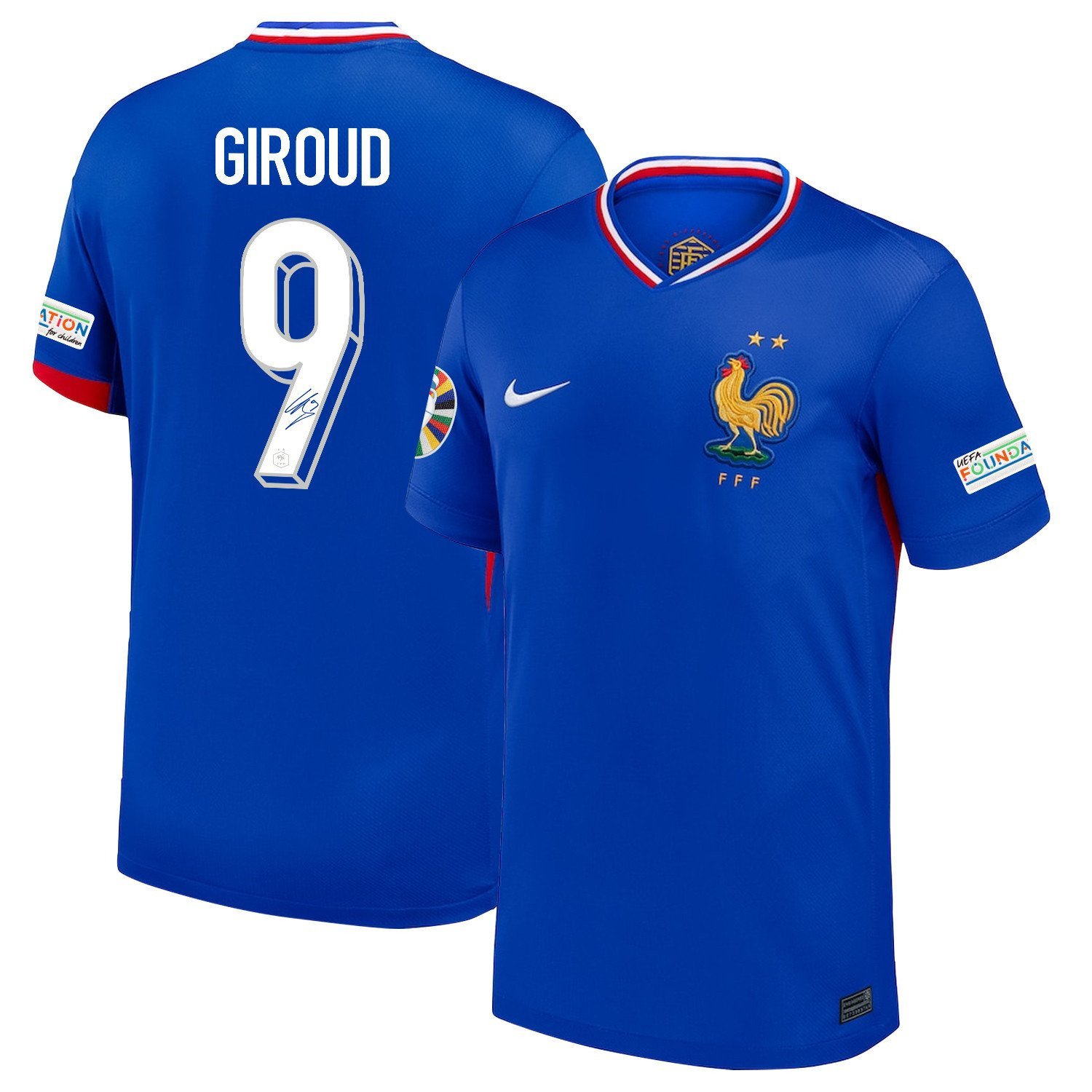Olivier Giroud 9 Signed France National Team 2024/25 Home Jersey - Euro UEFA Patch - Men, Blue