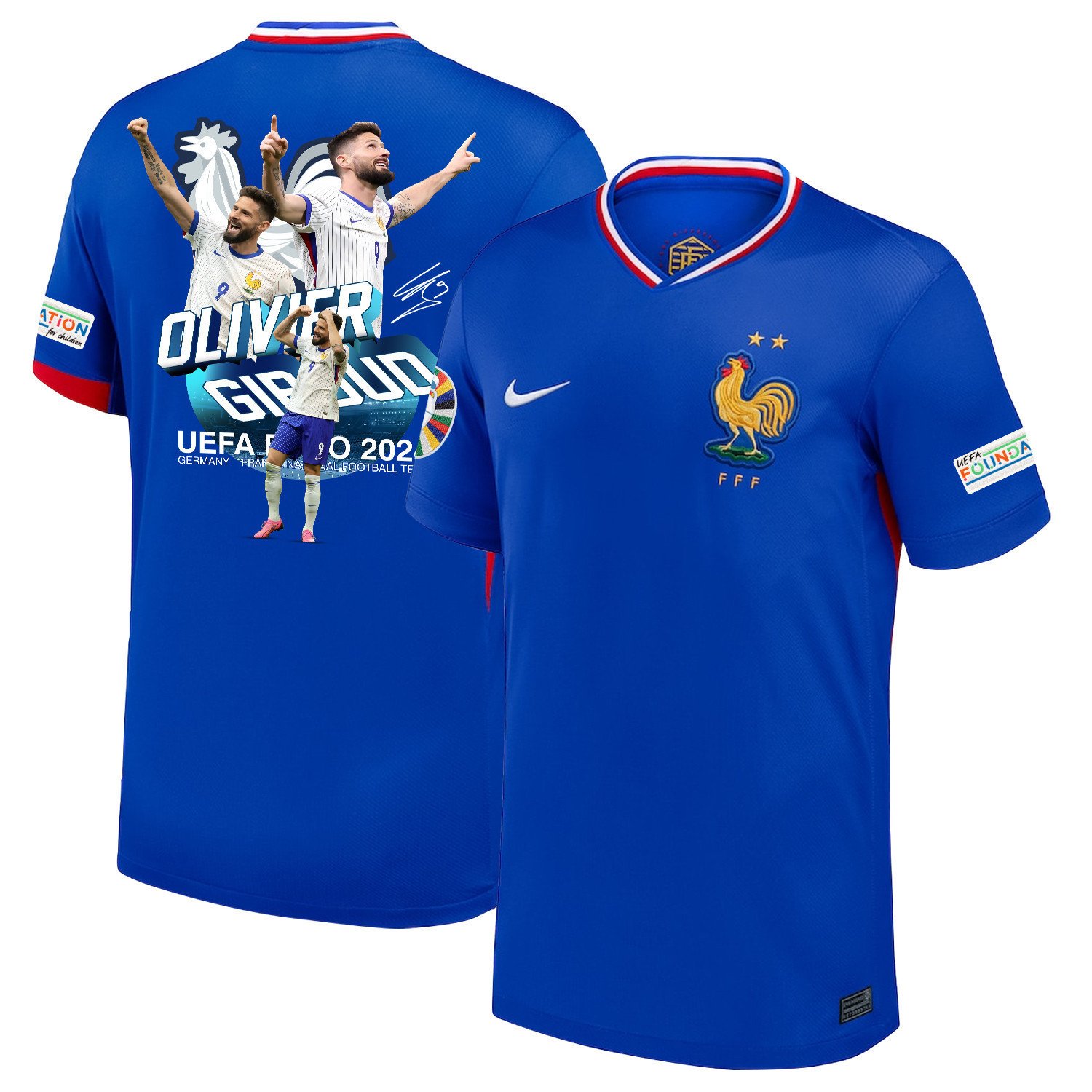 Olivier Giroud 9 Star Player Of France National Team 2024/25 Home Jersey - Euro UEFA Patch - Men, Blue