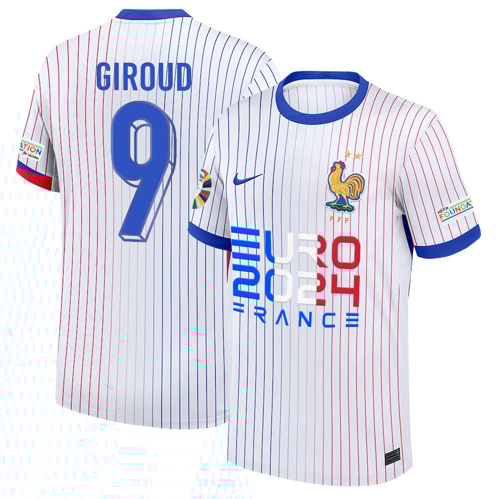Olivier Giroud 9 Talented Striker France National Team 2024/25 Away Jersey - Euro UEFA Patch - Men, White