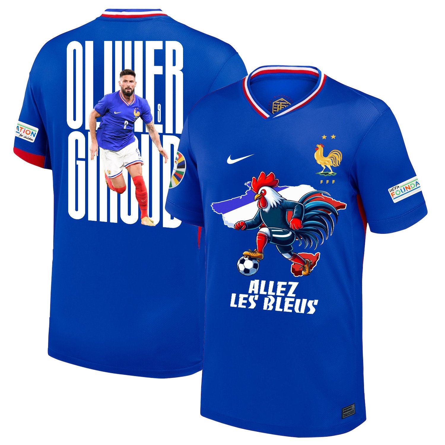 Olivier Giroud 9 Talented Striker France National Team 2024/25 Home Jersey - Euro UEFA Patch - Men, Blue