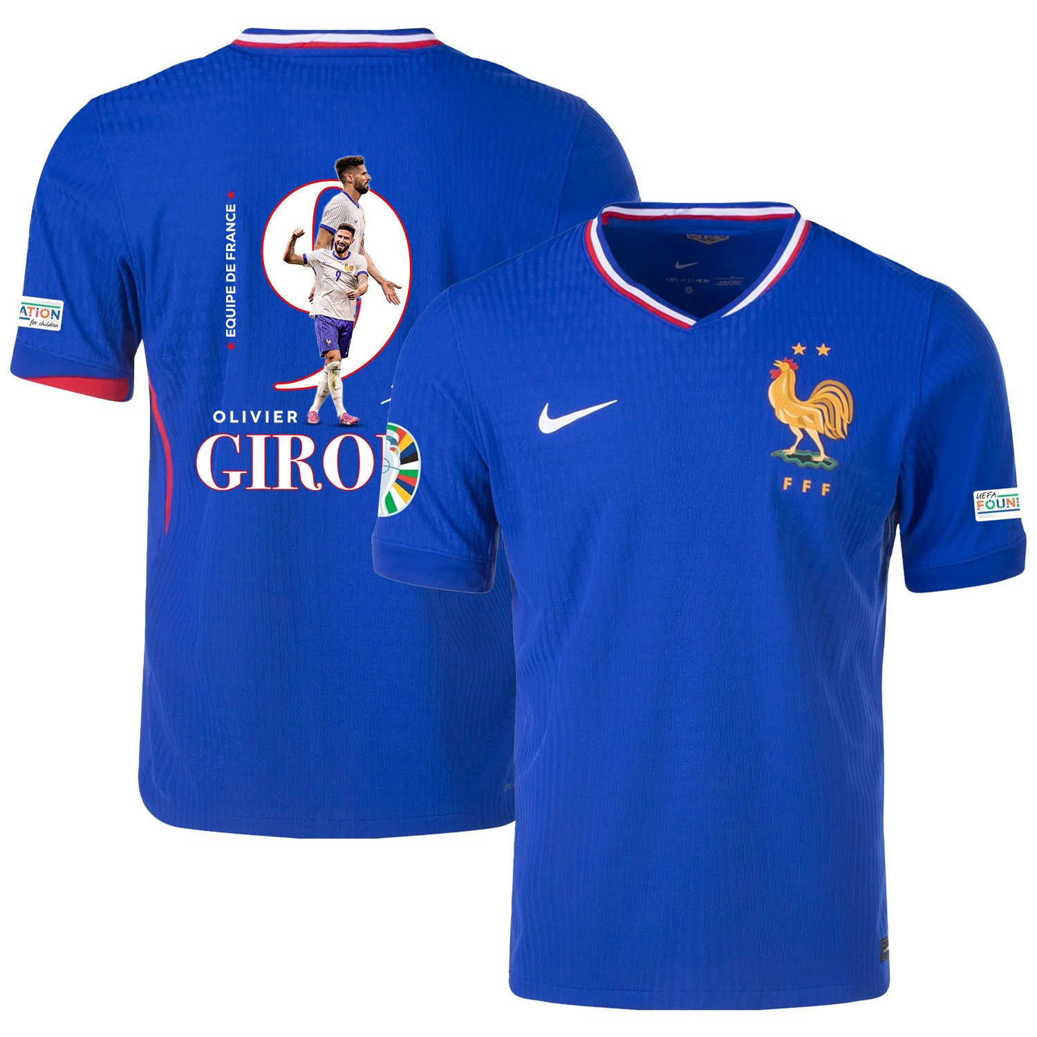 Olivier Giroud 9 The Star Player Of France National Team 2024/25 Home Jersey - Euro UEFA Patch - Men, Blue