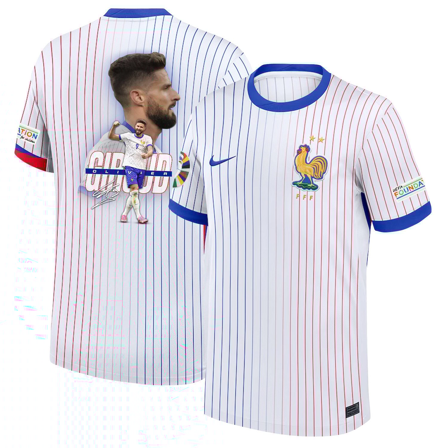 Olivier Giroud 9 Visionary Player France National Team 2024/25 Away Jersey - Euro UEFA Patch - Men, White