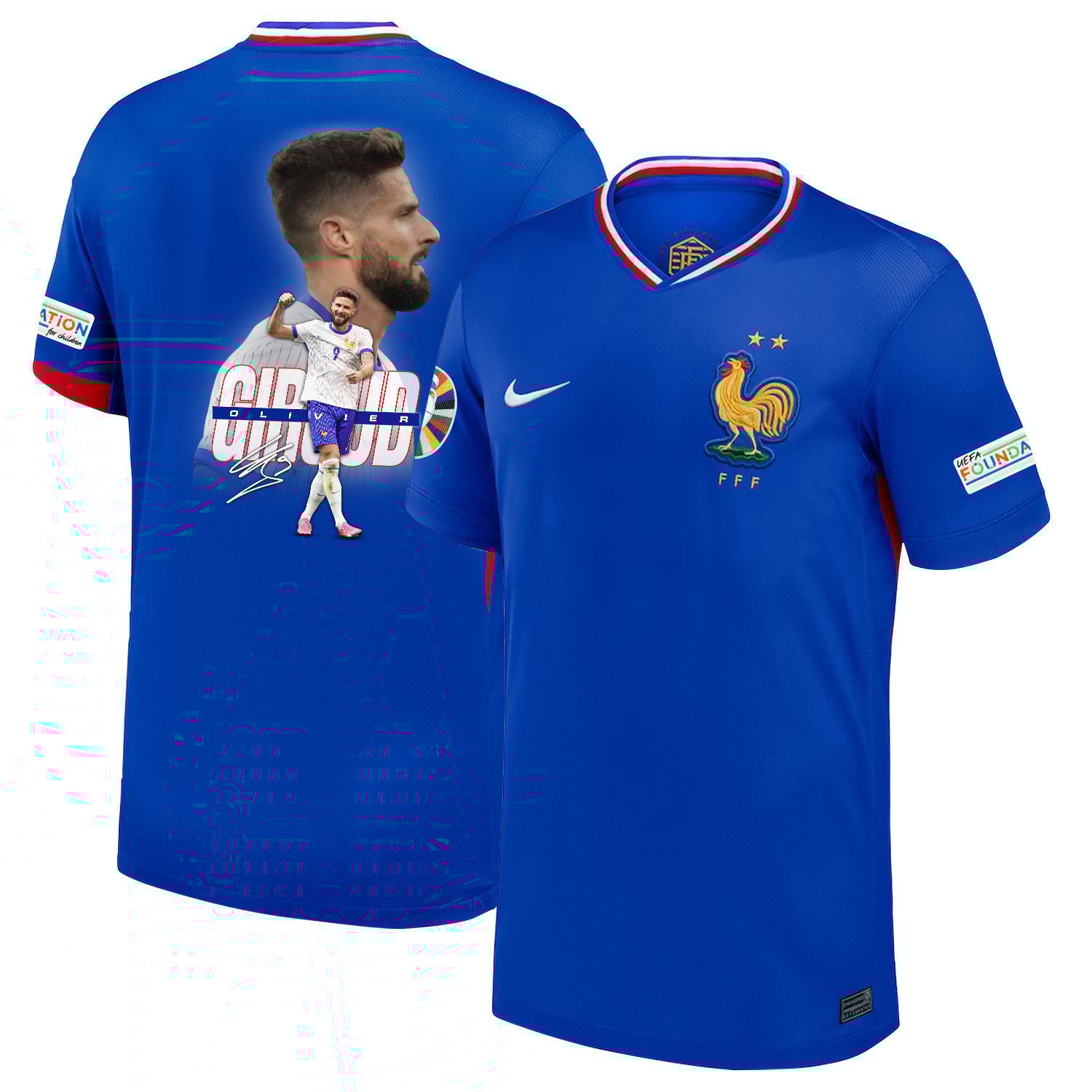 Olivier Giroud 9 Visionary Player France National Team 2024/25 Home Jersey - Euro UEFA Patch - Men, Blue