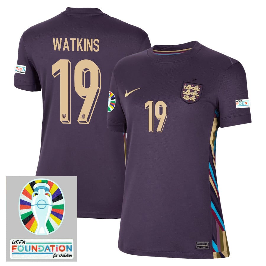 Ollie Watkins 19 England National Team 2024/25 Women's Away Jersey - Euro UEFA Patch