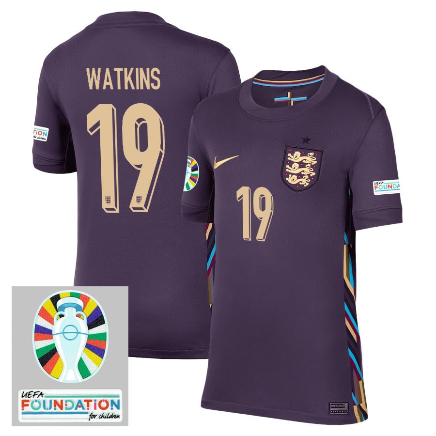 Ollie Watkins 19 England National Team 2024/25 YOUTH Away Stadium Jersey - Euro UEFA Patch