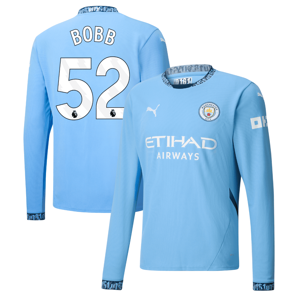 Oscar Bobb 52 Manchester City 2024/25 Home Long Sleeve Men Jersey - Light Blue