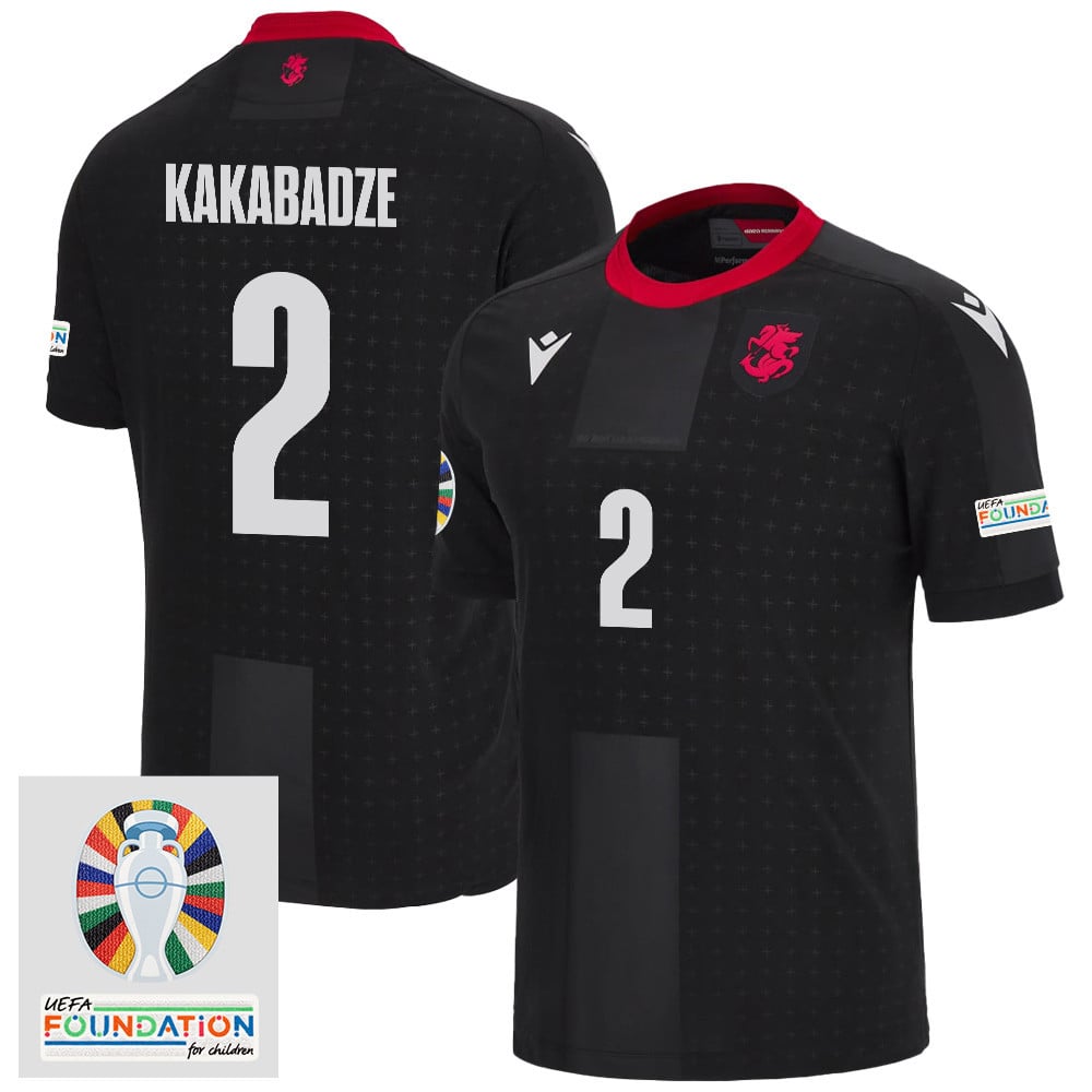 Otar Kakabadze 2 Georgia National Team 2024 Euro & Foundation Patch Away Men Jersey - Black