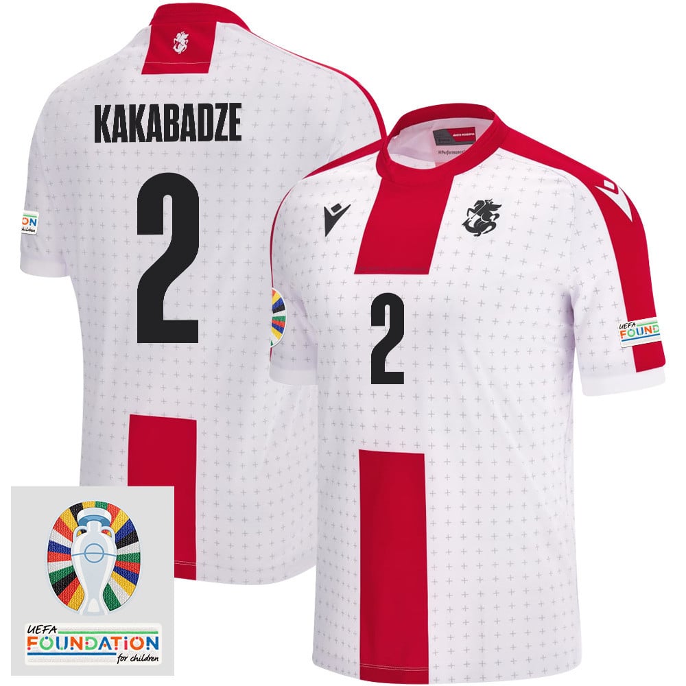 Otar Kakabadze 2 Georgia National Team 2024 Euro & Foundation Patch Home Men Jersey - White