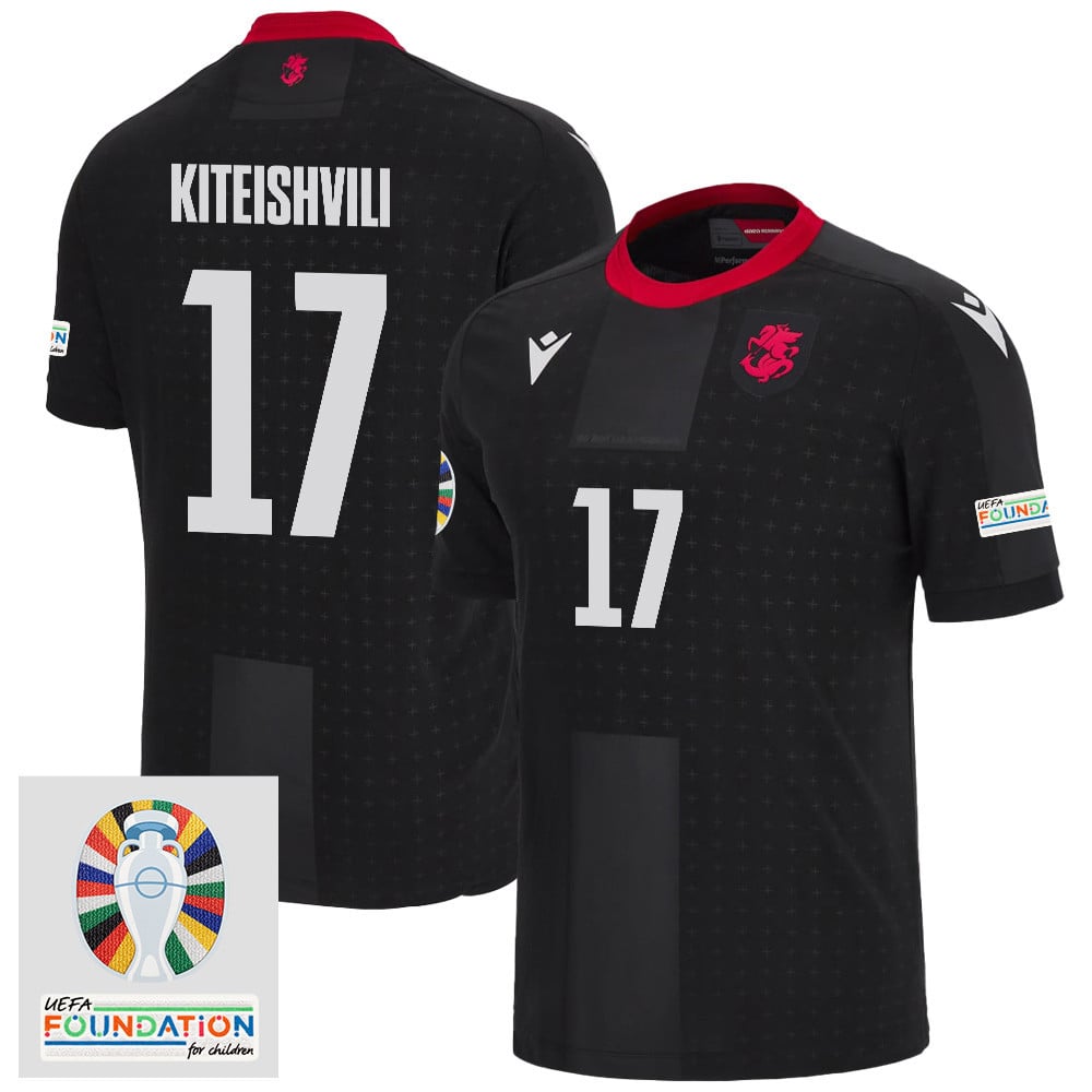 Otar Kiteishvili 17 Georgia National Team 2024 Euro & Foundation Patch Away Men Jersey - Black
