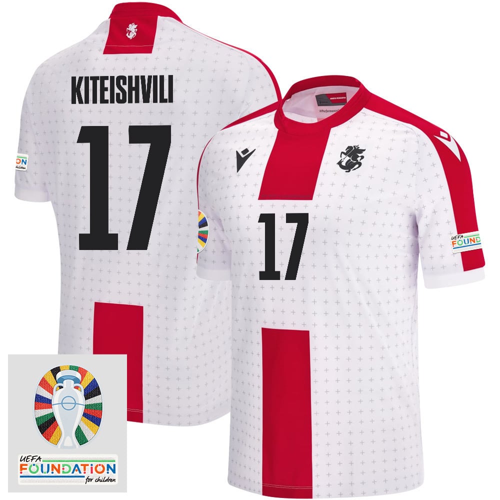 Otar Kiteishvili 17 Georgia National Team 2024 Euro & Foundation Patch Home Men Jersey - White
