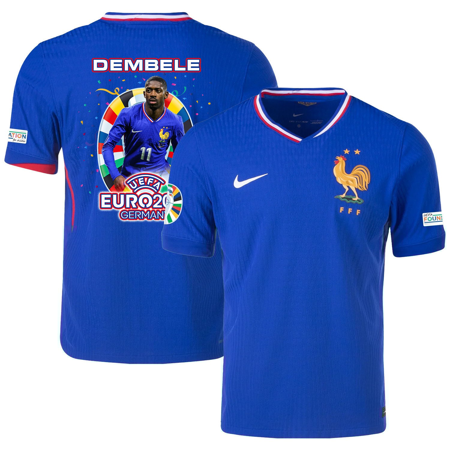 Ousmane Dembélé 11 Football Icon Of France National Team 2024/25 Home Jersey - Euro UEFA Patch - Men, Blue