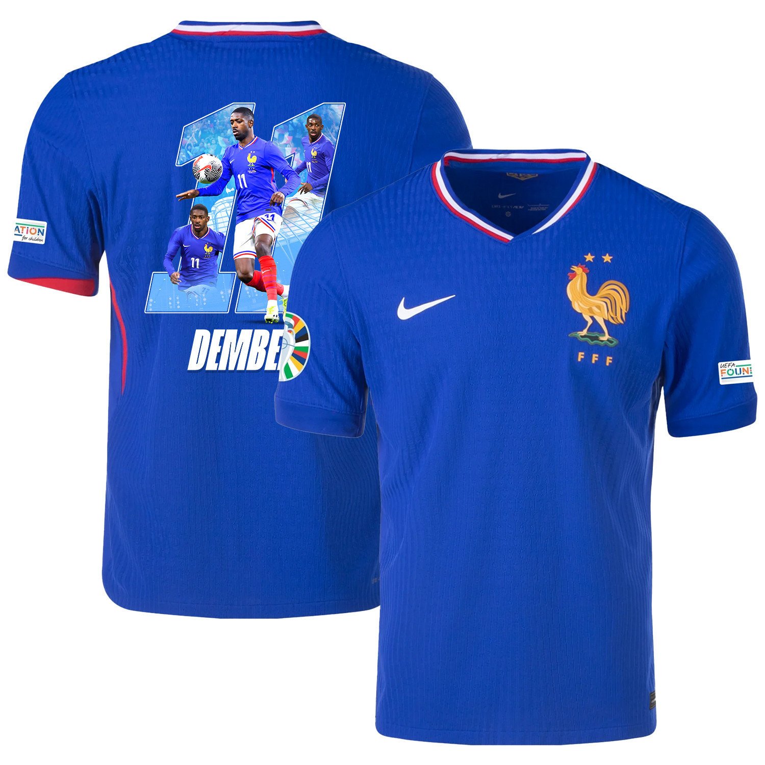 Ousmane Dembélé 11 Skillful Player France National Team 2024/25 Home Jersey - Euro UEFA Patch - Men, Blue