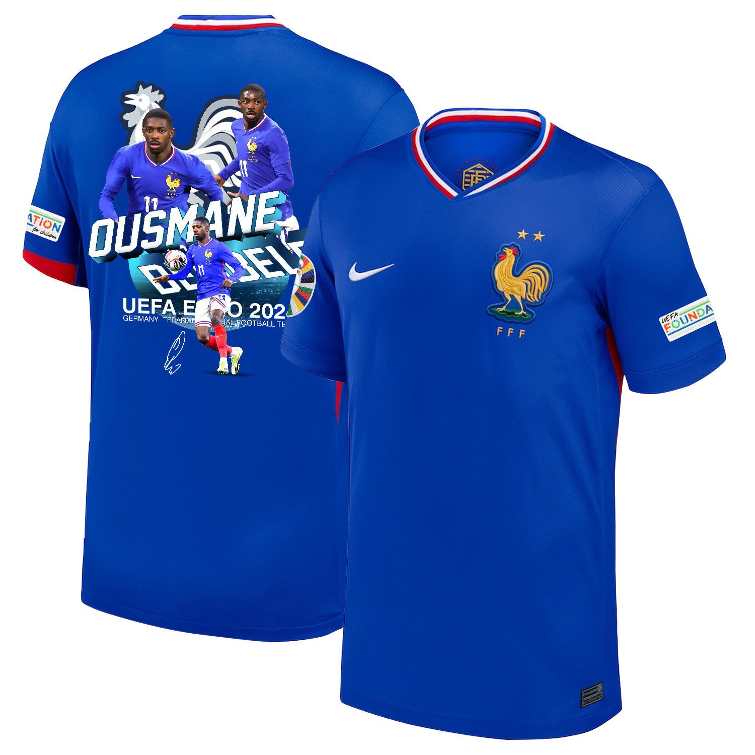 Ousmane Dembélé 11 Star Player Of France National Team 2024/25 Home Jersey - Euro UEFA Patch - Men, Blue