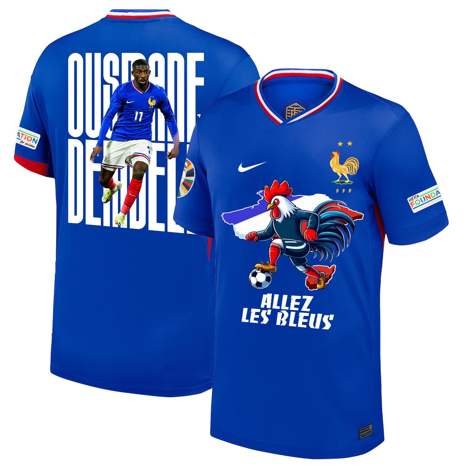 Ousmane Dembélé 11 Talented Striker France National Team 2024/25 Home Jersey - Euro UEFA Patch - Men, Blue