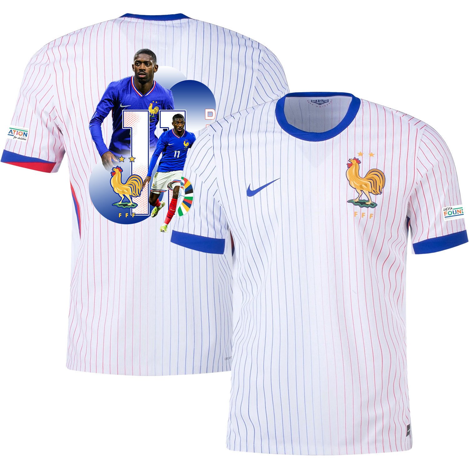 Ousmane Dembélé 11 The Playmaker France National Team 2024/25 Away Jersey - Euro UEFA Patch - Men, White