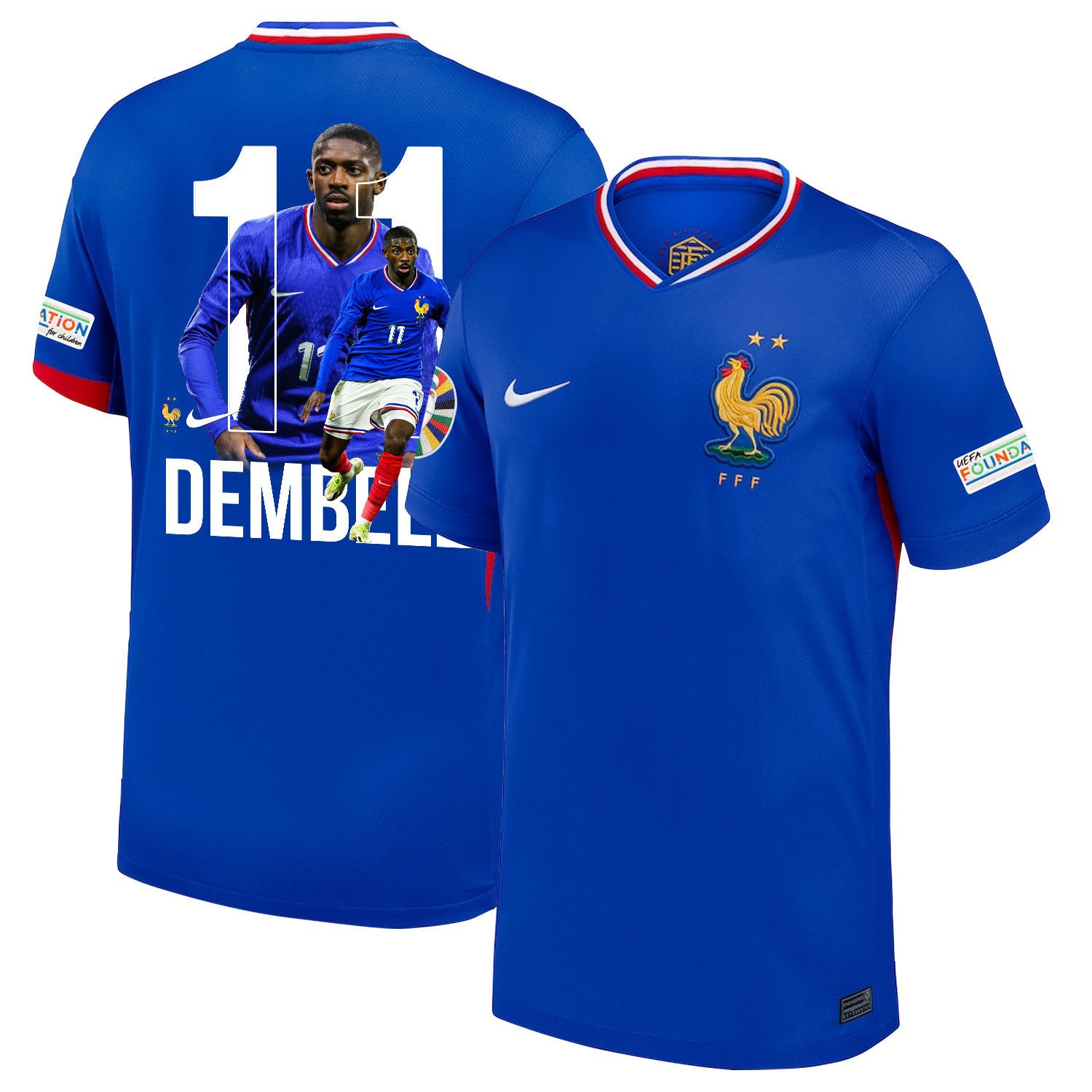 Ousmane Dembélé 11 The Rising Star France National Team 2024/25 Home Jersey - Euro UEFA Patch - Men, Blue