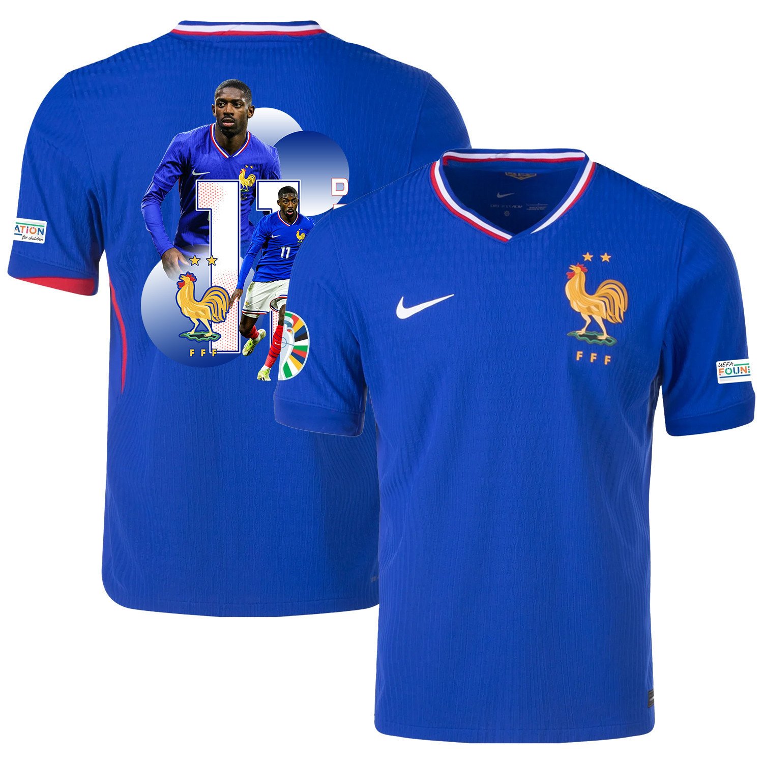 Ousmane Dembélé 11 The Talented Player France National Team 2024/25 Home Jersey - Euro UEFA Patch - Men, Blue