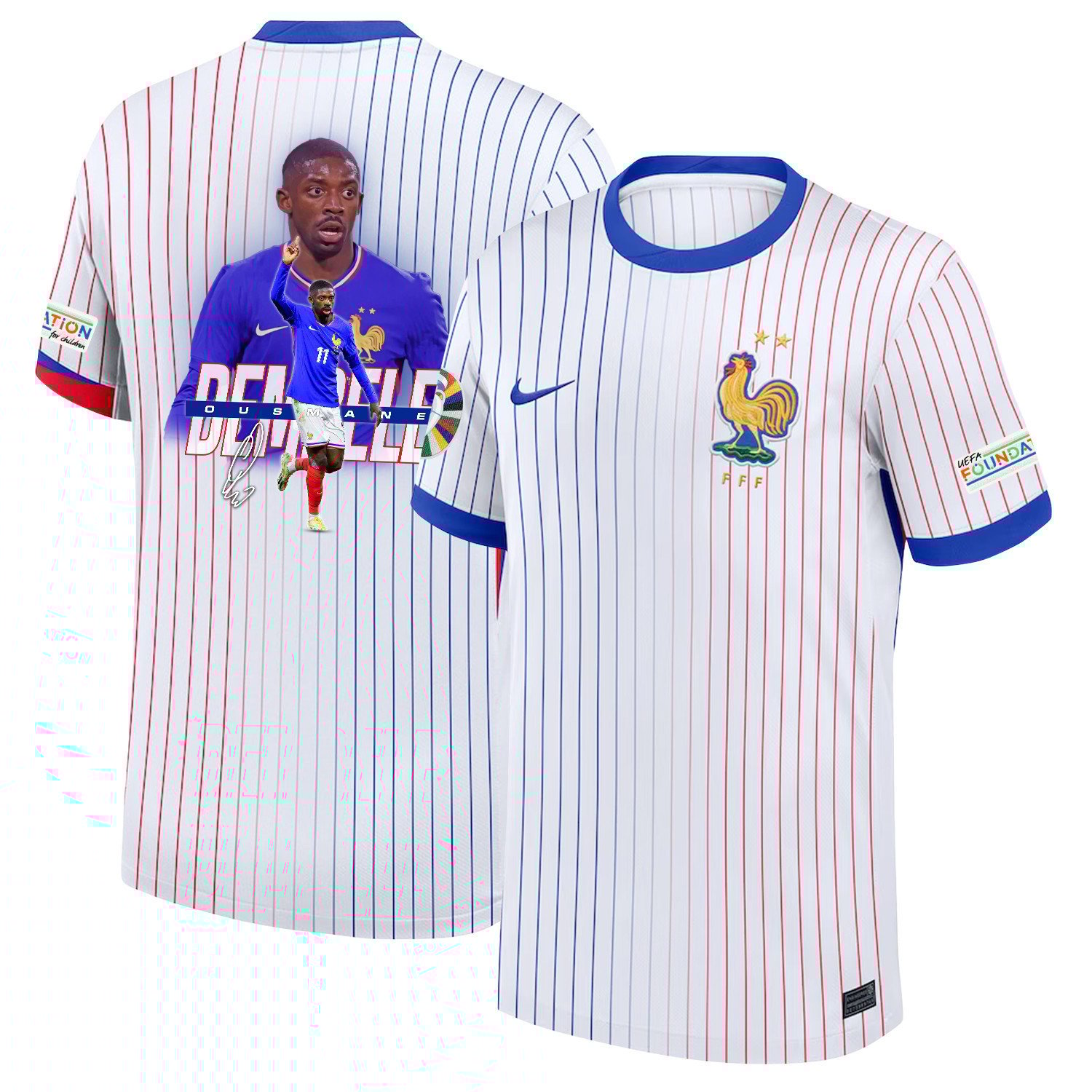 Ousmane Dembélé 11 Visionary Player France National Team 2024/25 Away Jersey - Euro UEFA Patch - Men, White