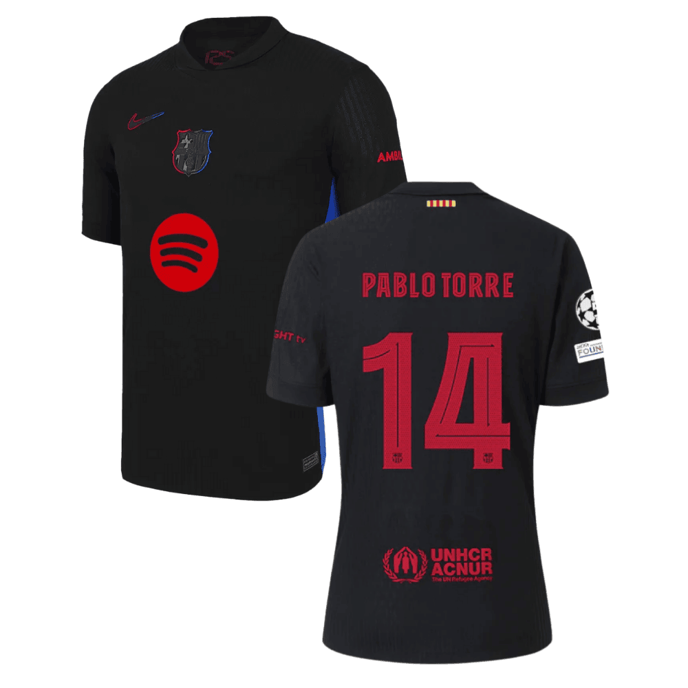 Pablo Torre 14 Barcelona UCL Patch 2024/25 Away Men Jersey - Black
